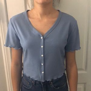 Blue Button Up Crop Top
